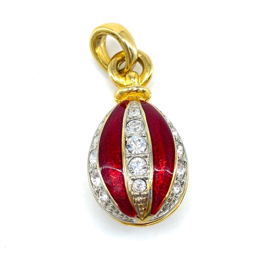 Vintage Red Enamel and Rhinestone Necklace Pendant